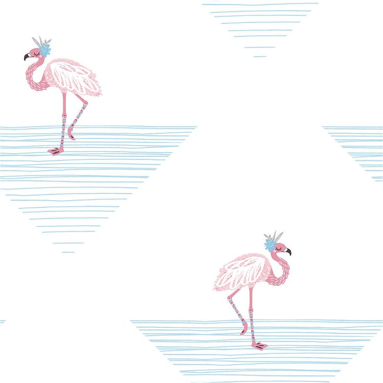 Seabrook Designs Dancing Flamingo Fuchsia & Sky Blue Wallpaper