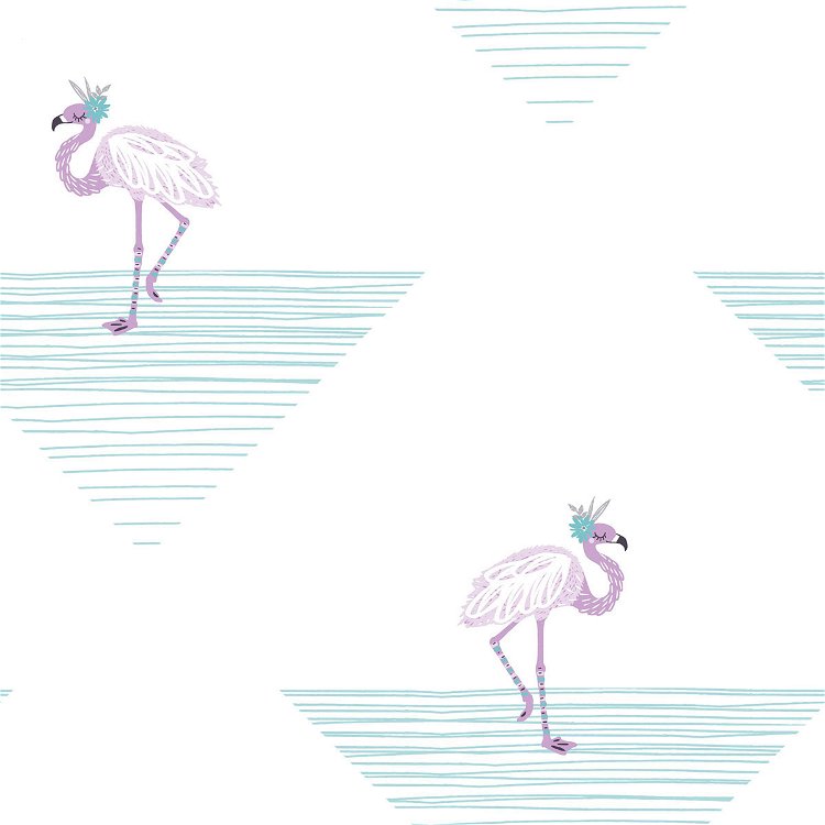 Seabrook Designs Dancing Flamingo Teal & Lilac Wallpaper