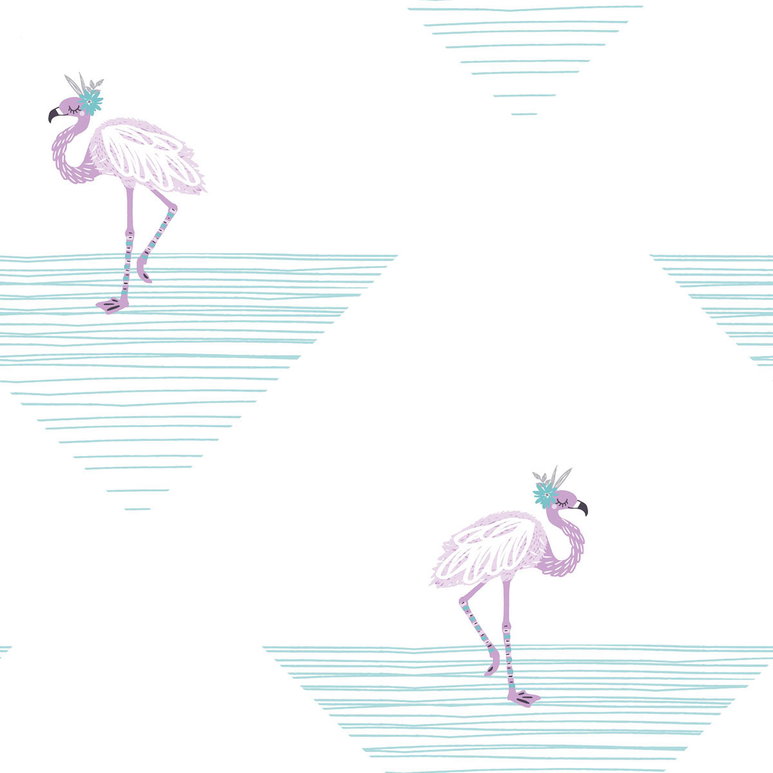 Seabrook Designs Dancing Flamingo Teal &amp; Lilac Wallpaper