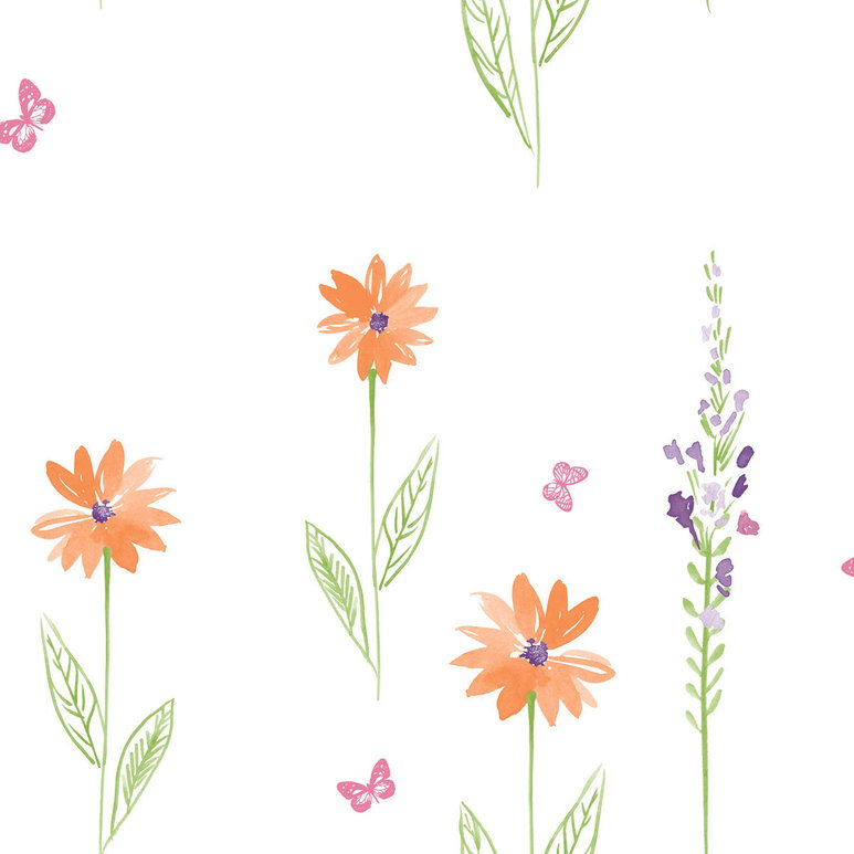 Seabrook Designs Daisy Field Orange &amp; Lime Wallpaper