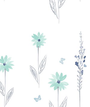 Seabrook Designs Daisy Field Teal & Gray Wallpaper