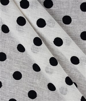 Black/Ivory Daisy Polka Dot Linen Blend Sheer Fabric