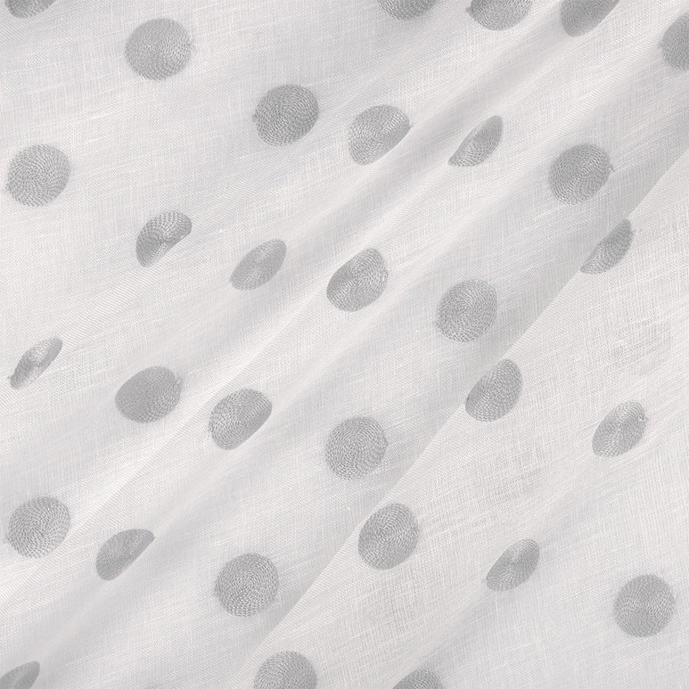 Grey/Ivory Daisy Daisy Polka Dot Linen Blend Sheer Fabric