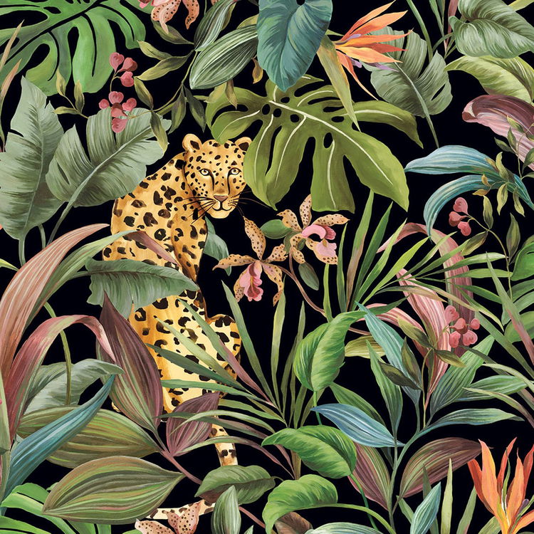 Daisy Bennett Tropical Leopard Black Peel & Stick Wallpaper