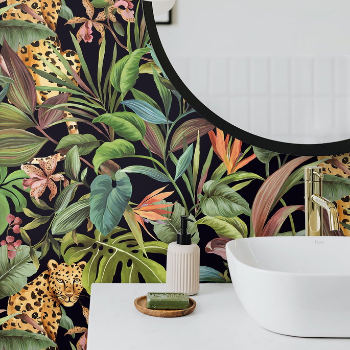 Daisy Bennett Tropical Leopard Black Peel &amp; Stick Wallpaper image 2 of 5