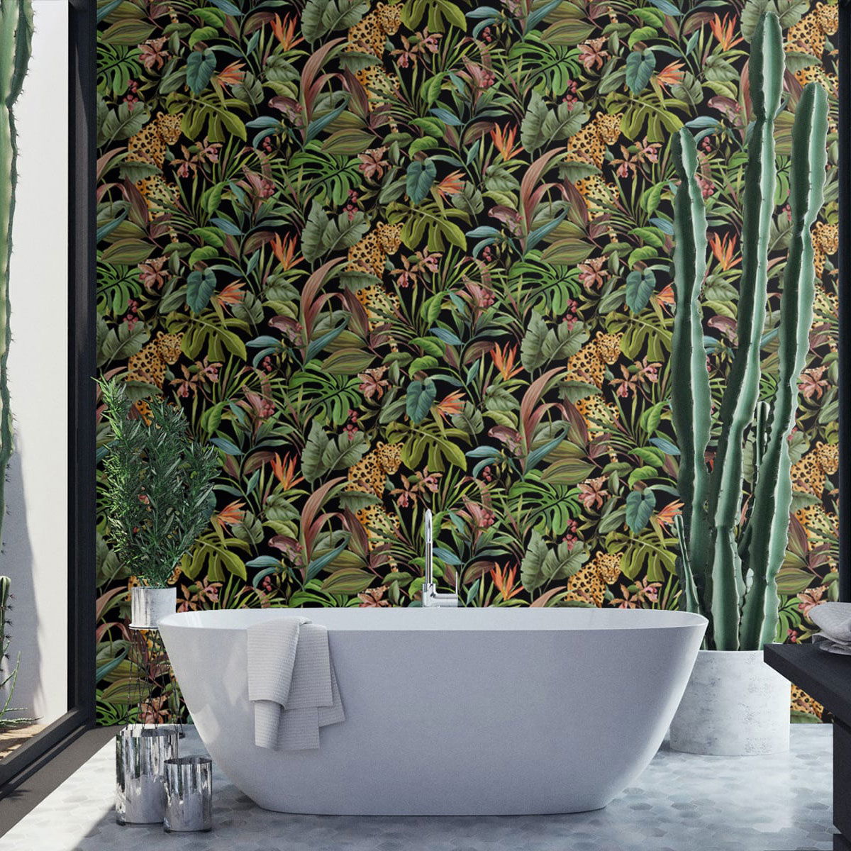 Daisy Bennett Tropical Leopard Black Peel & Stick Wallpaper