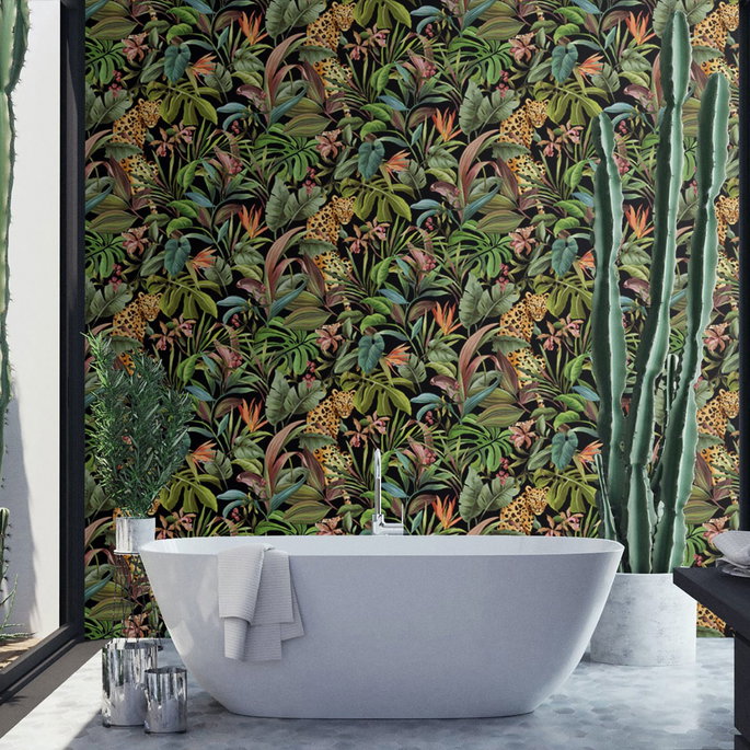 Daisy Bennett Tropical Leopard Black Peel &amp; Stick Wallpaper image 3 of 5