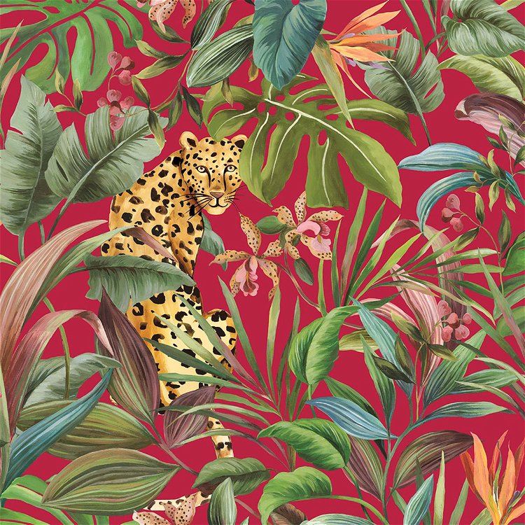 Daisy Bennett Tropical Leopard Red Peel & Stick Wallpaper