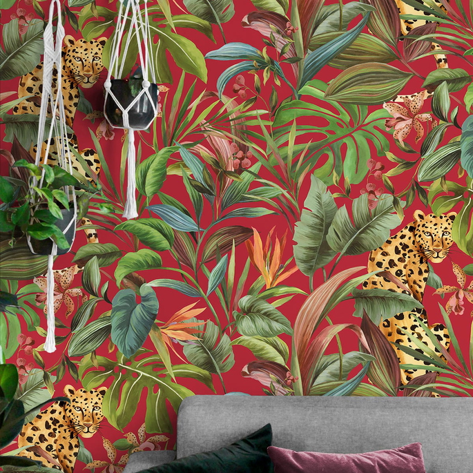 Daisy Bennett Tropical Leopard Red Peel &amp; Stick Wallpaper image 2 of 5