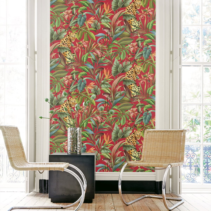 Daisy Bennett Tropical Leopard Red Peel &amp; Stick Wallpaper image 4 of 5