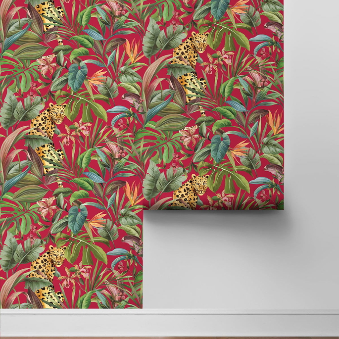 Daisy Bennett Tropical Leopard Red Peel &amp; Stick Wallpaper image 5 of 5