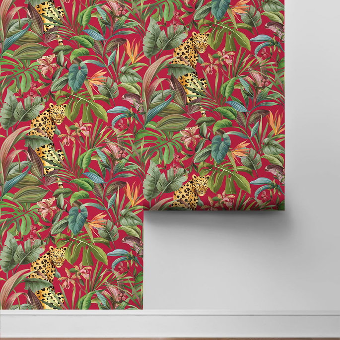 Daisy Bennett Tropical Leopard Red Peel &amp; Stick Wallpaper image 5 of 5