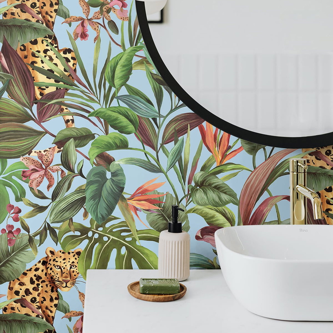 Daisy Bennett Tropical Leopard Sky Blue Peel &amp; Stick Wallpaper image 2 of 5