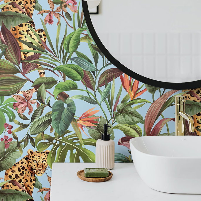 Daisy Bennett Tropical Leopard Sky Blue Peel &amp; Stick Wallpaper image 2 of 5