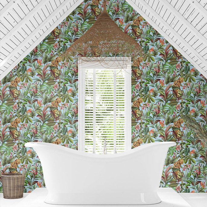 Daisy Bennett Tropical Leopard Sky Blue Peel &amp; Stick Wallpaper image 4 of 5