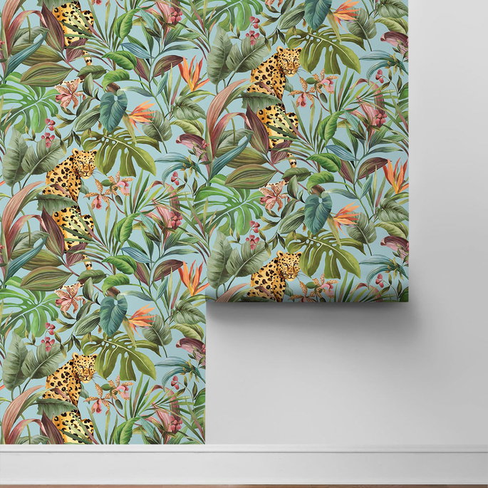 Daisy Bennett Tropical Leopard Sky Blue Peel &amp; Stick Wallpaper image 5 of 5