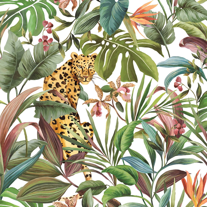 Daisy Bennett Tropical Leopard White Peel &amp; Stick Wallpaper image 1 of 5