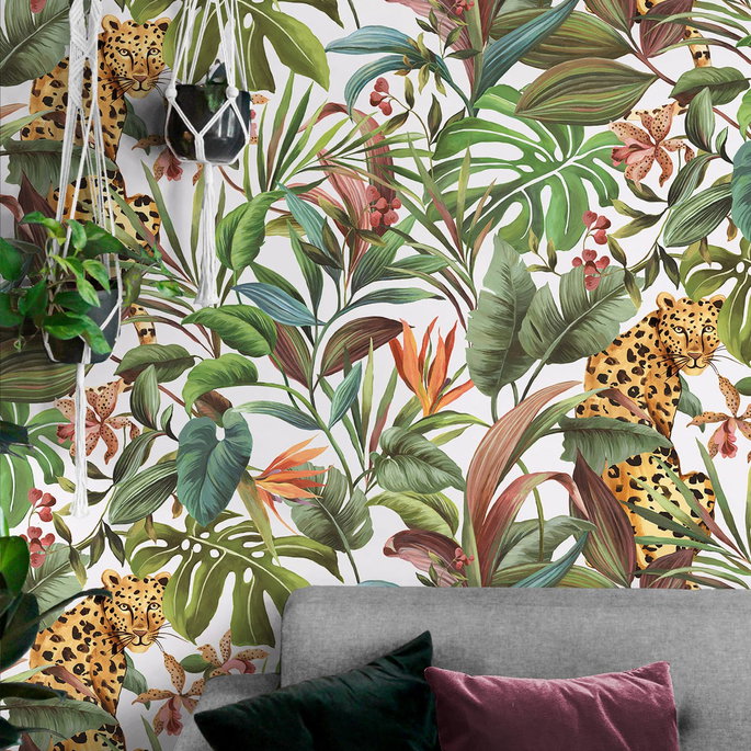 Daisy Bennett Tropical Leopard White Peel &amp; Stick Wallpaper image 2 of 5