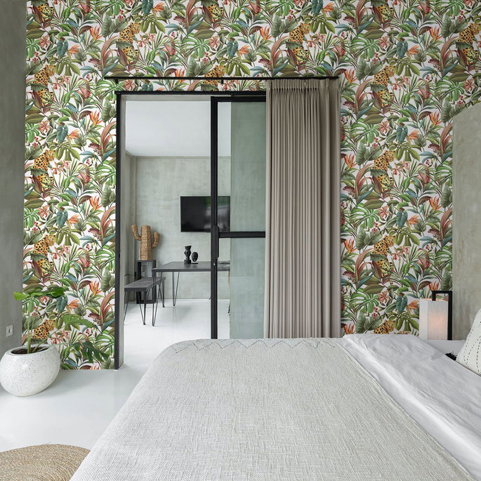 Daisy Bennett Tropical Leopard White Peel &amp; Stick Wallpaper image 4 of 5