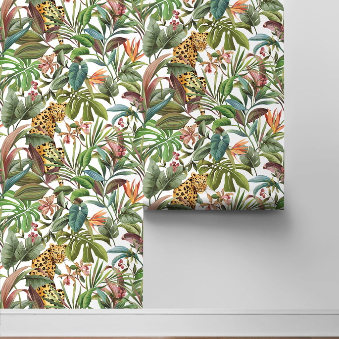 Daisy Bennett Tropical Leopard White Peel &amp; Stick Wallpaper image 5 of 5