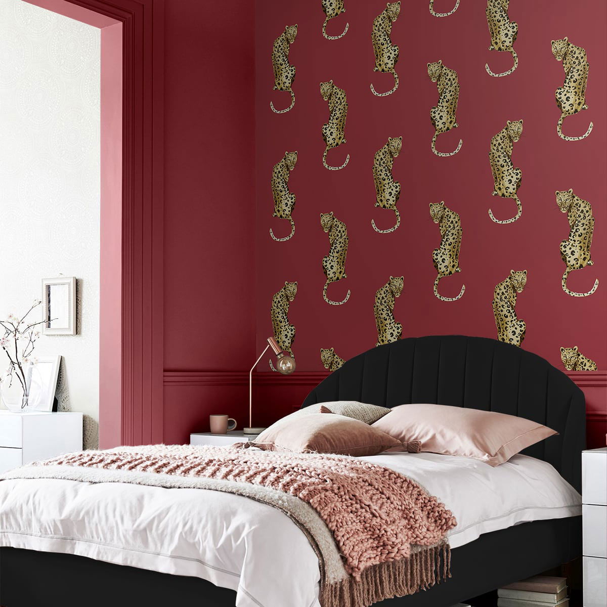 Daisy Leopard King Red Peel & Stick Wallpaper OnlineFabricStore