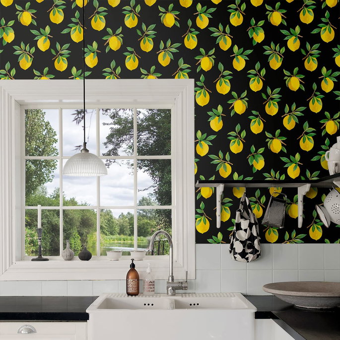 Daisy Bennett Lemoncello Black Peel &amp; Stick Wallpaper image 4 of 5