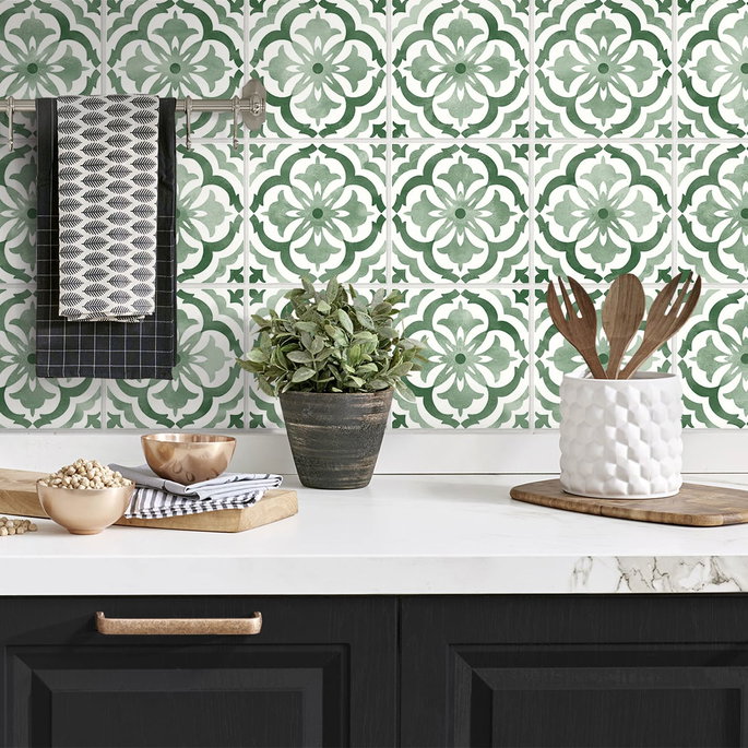 Daisy Bennett Sorento Tile Jungle Green Peel &amp; Stick Wallpaper image 3 of 5