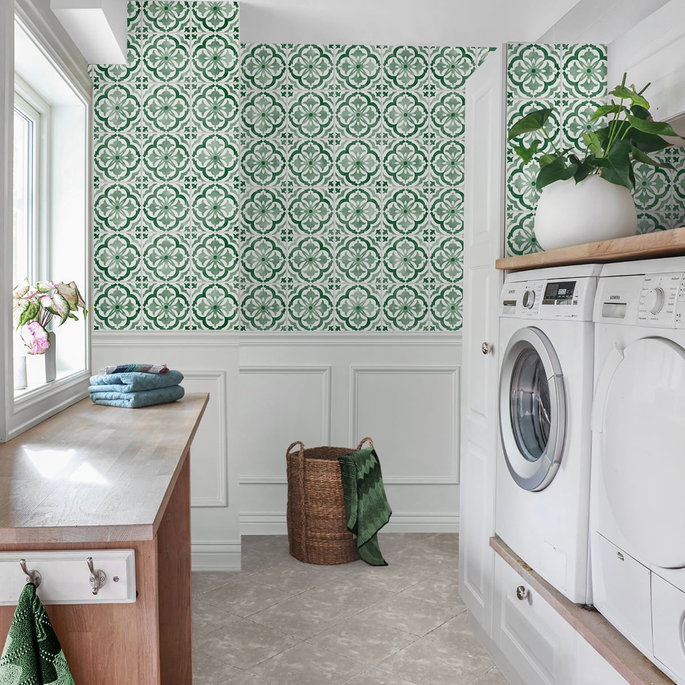 Daisy Bennett Sorento Tile Jungle Green Peel &amp; Stick Wallpaper image 4 of 5