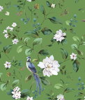 Peel & Stick Chinoiserie Bird Vine Green Wallpaper