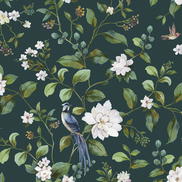 Peel & Stick Chinoiserie Bird Vine Teal Wallpaper