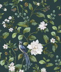 Peel & Stick Chinoiserie Bird Vine Teal Wallpaper