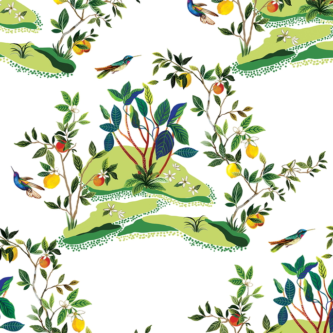 Daisy Bennett Citrus Hummingbird White Wallpaper image 1 of 5