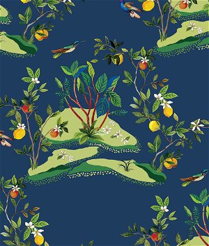 Daisy Bennett Citrus Hummingbird Navy Blue Wallpaper