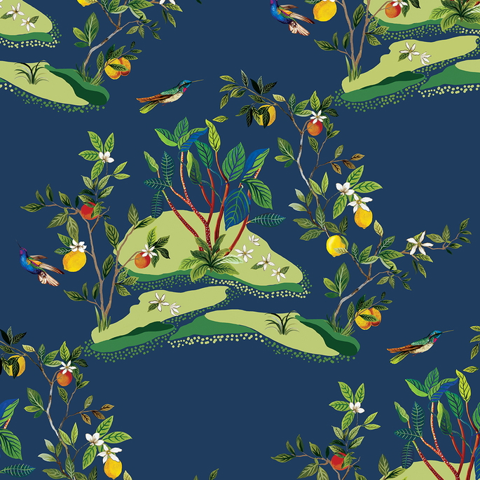Daisy Bennett Citrus Hummingbird Navy Blue Wallpaper image 1 of 5