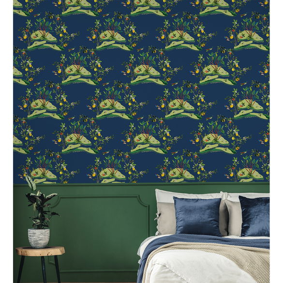 Daisy Bennett Citrus Hummingbird Navy Blue Wallpaper | OnlineFabricStore