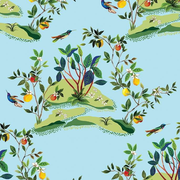 Daisy Bennett Citrus Hummingbird Sky Blue Wallpaper image 1 of 5