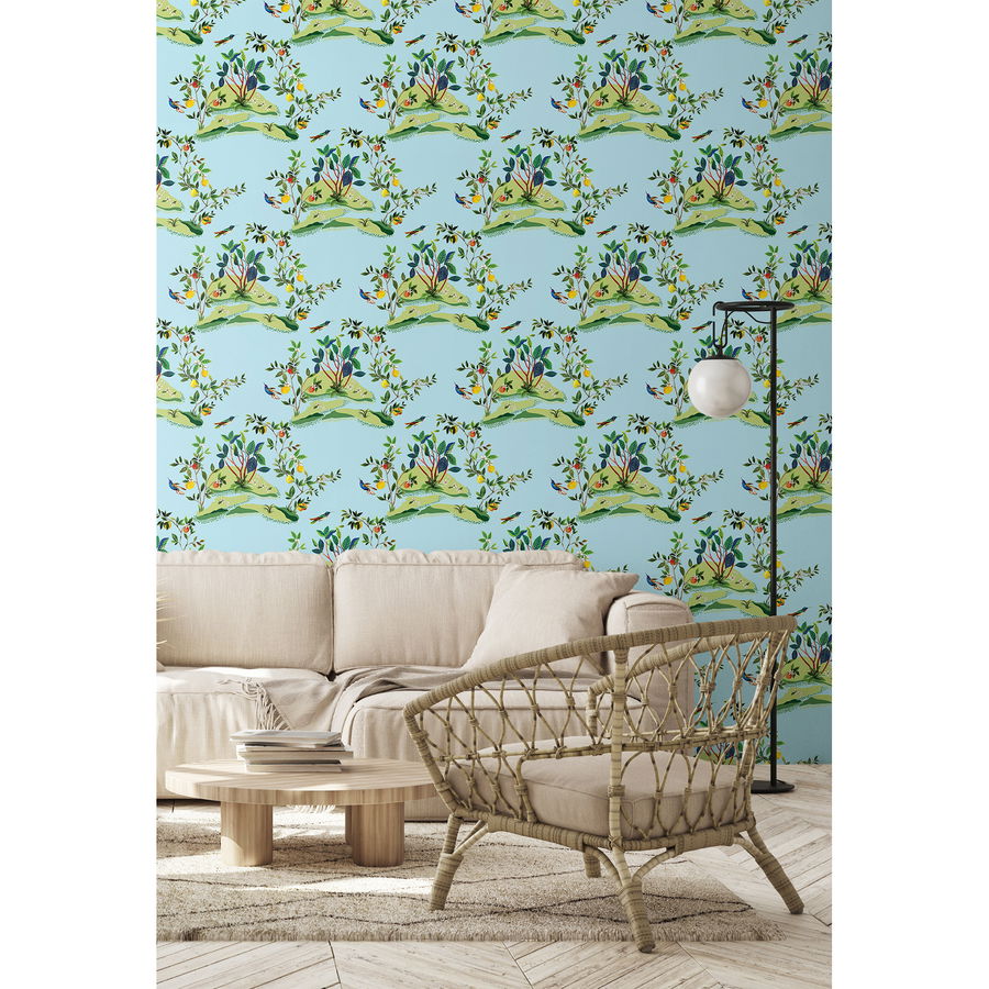 Daisy Bennett Citrus Hummingbird Sky Blue Wallpaper | OnlineFabricStore