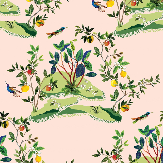 Daisy Bennett Citrus Hummingbird Blush Wallpaper image 1 of 5