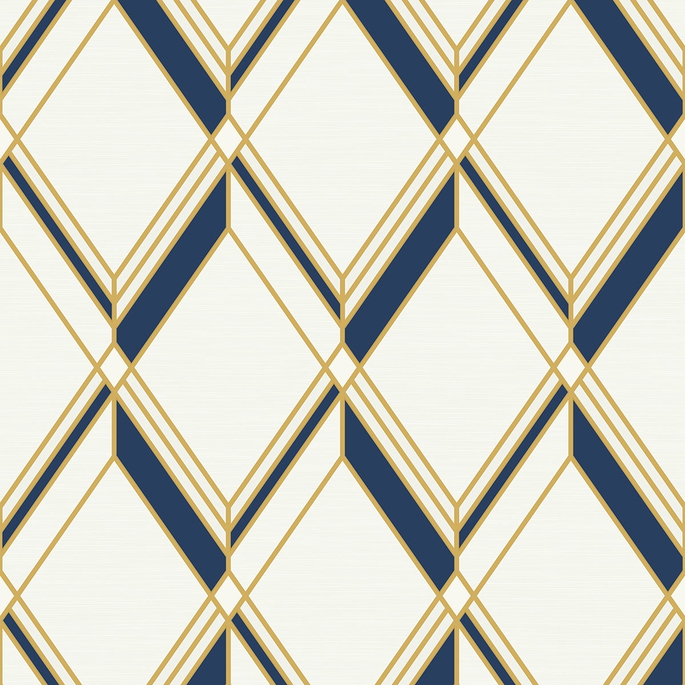 Collins &amp; Company Brooklyn Diamond Metallic Gold &amp; Navy Wallpaper image 1 of 2