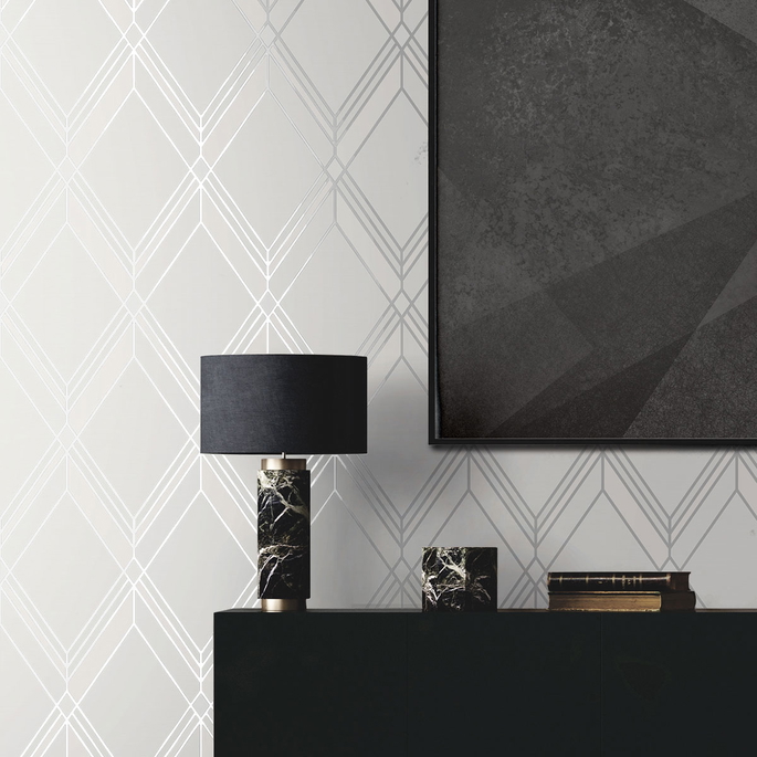 Collins &amp; Company Brooklyn Diamond Metallic Silver Wallpaper image 2 of 2