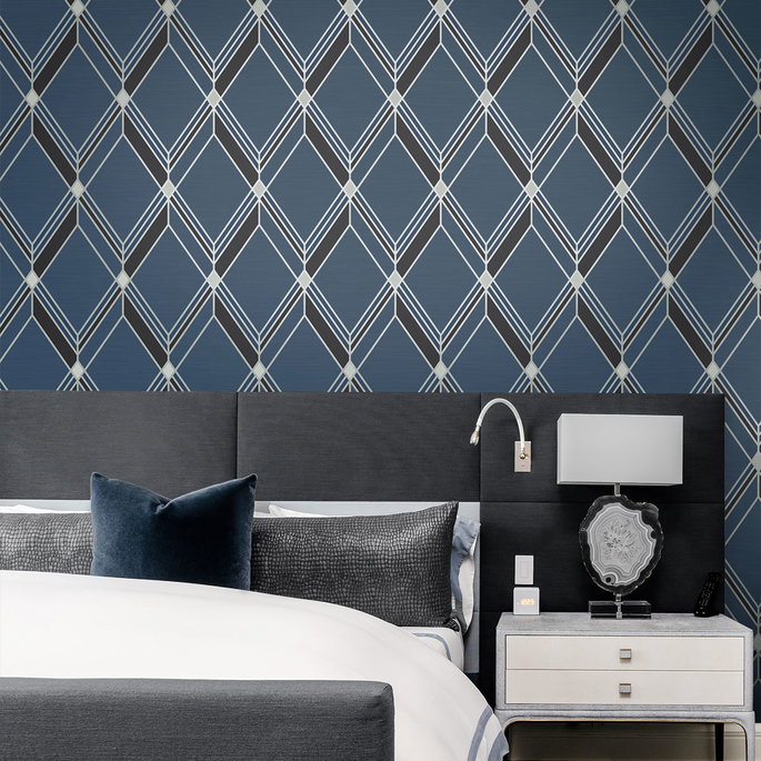 Collins &amp; Company Brooklyn Diamond Blue Wallpaper image 2 of 2