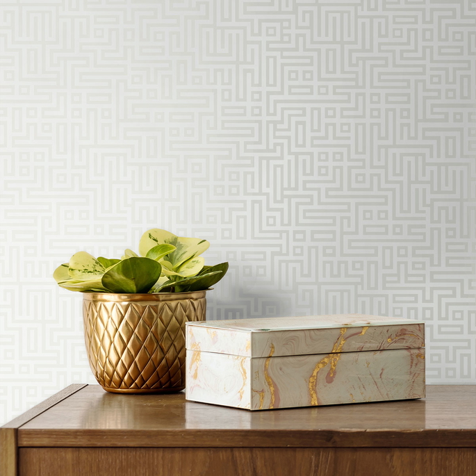 Collins &amp; Company Rockefeller Maze Metallic Pearl Wallpaper image 2 of 2