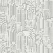 Collins & Company Manhattan Skyline Silver Sky Wallpaper