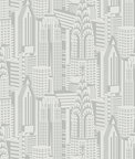 Collins & Company Manhattan Skyline Silver Sky Wallpaper