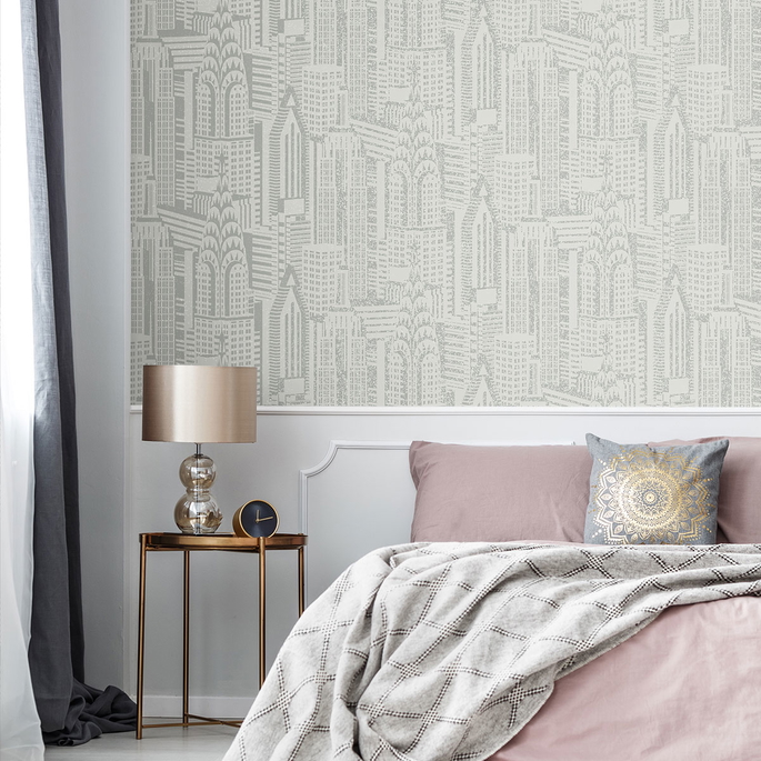 Collins &amp; Company Manhattan Skyline Silver Sky Wallpaper image 2 of 2