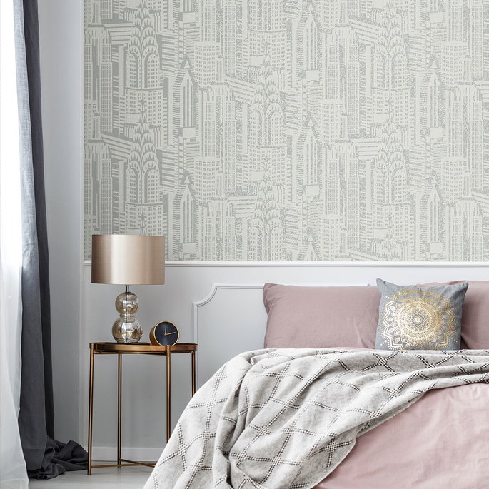 Collins &amp; Company Manhattan Skyline Silver Sky Wallpaper image 2 of 2