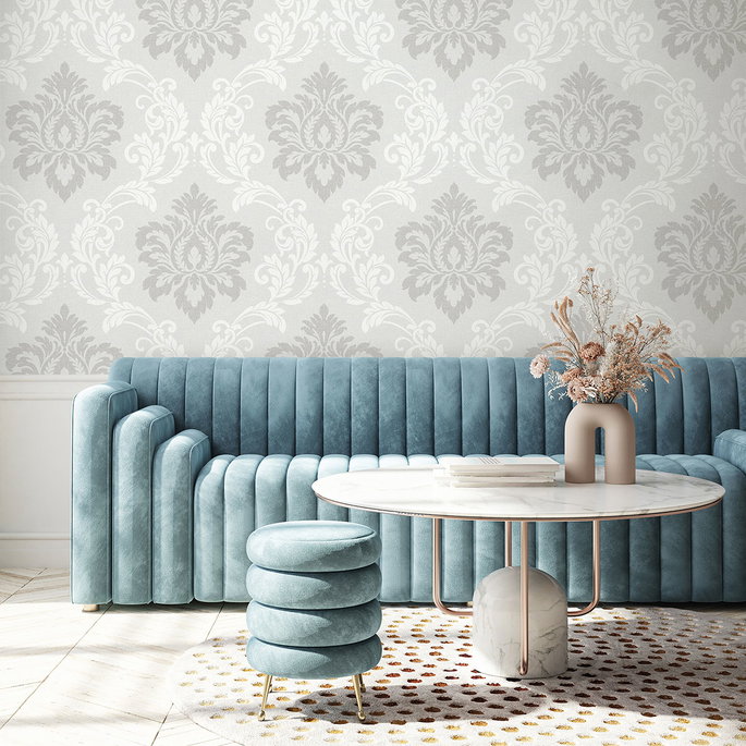 Collins &amp; Company Deco Damask Cool Mist Wallpaper image 2 of 2