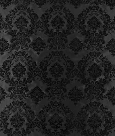 Flocked Black Damask Taffeta Fabric