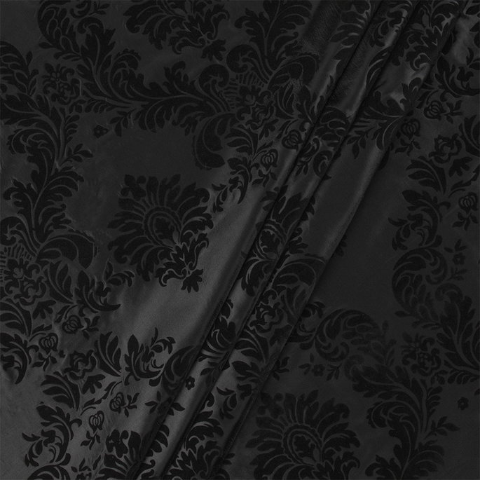 Flocked Black Damask Taffeta Fabric image 2 of 3