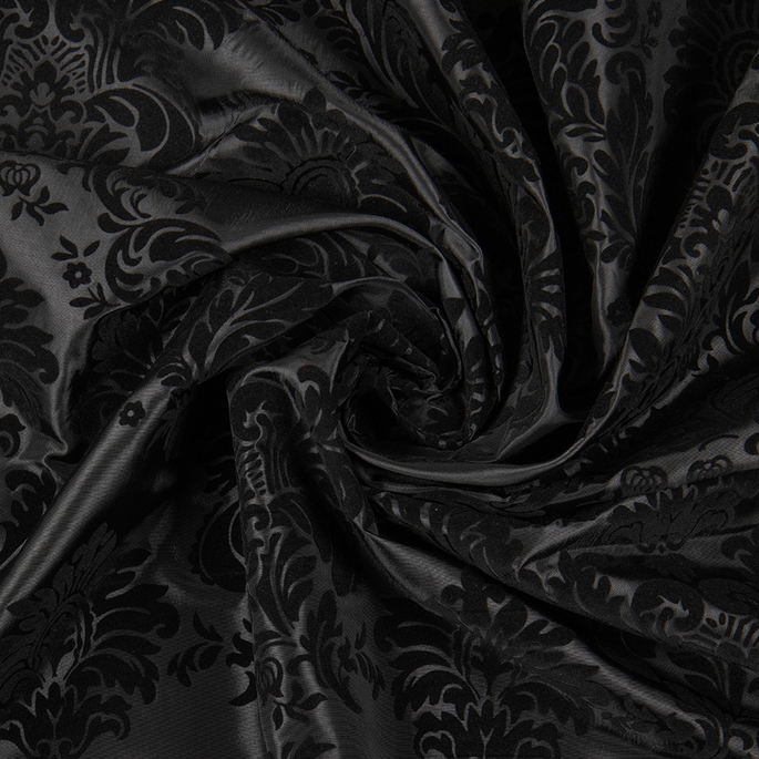 Flocked Black Damask Taffeta Fabric image 3 of 3